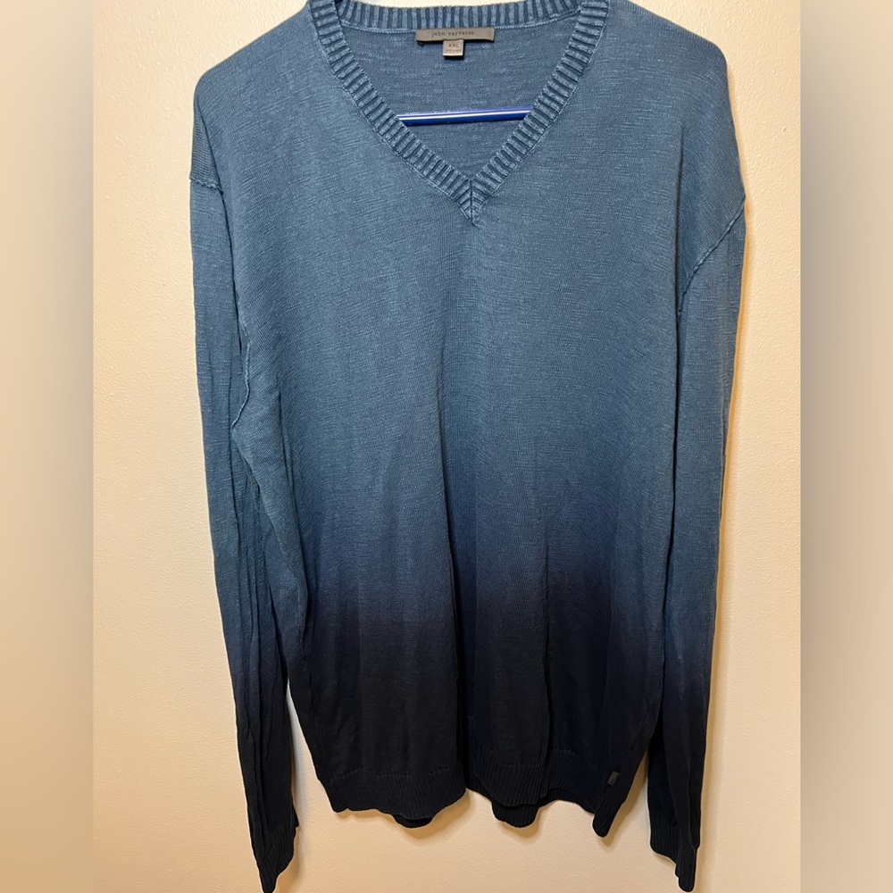 Men’s XXL John Varvatos V-Neck Blue Dip-Dye Sweater